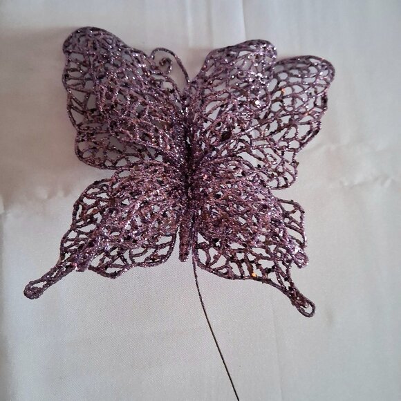 Lot of 6 Purple Glitter Decorative Butterflies - Picture 3 of 10